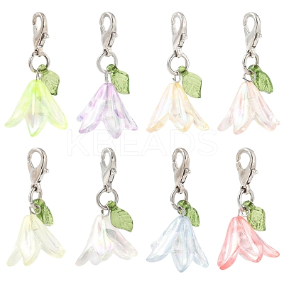 8Pcs 8 Colors Flower Acrylic Pendant Decorations HJEW-FS00034-01-1