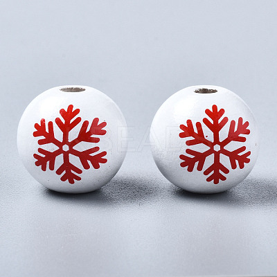 Painted Natural Wood European Beads WOOD-S057-039B-1