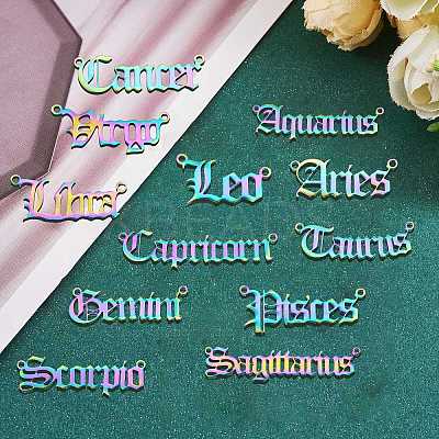 12Pcs 12 Style Ion Plating(IP) 201 Stainless Steel Connector Charms STAS-SZ0002-39M-1