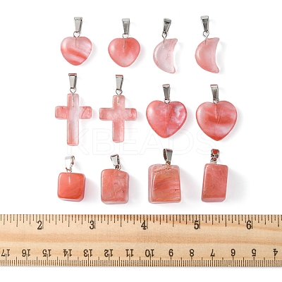 12Pcs 5 Styles Cherry Quartz Glass Pendants G-FS0005-61-1