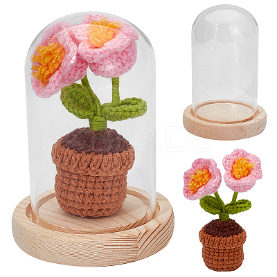 1 Set Glass Cloche Bell Jar Terrarium with 1Pc Handmade Knitting Crochet Artificial Lily of the Valley Potted DJEW-WR0001-01B-1