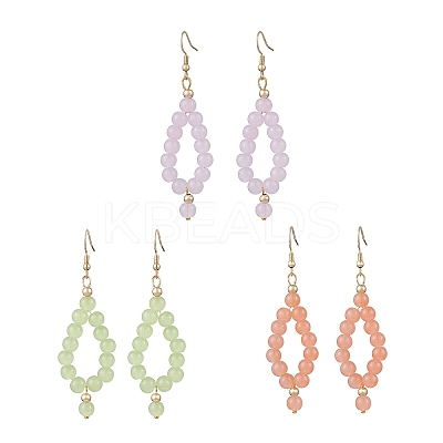 3 Pairs 3 Colors Imitation Jade Glass Beaded Teardrop Dangle Earrings EJEW-JE06517-1