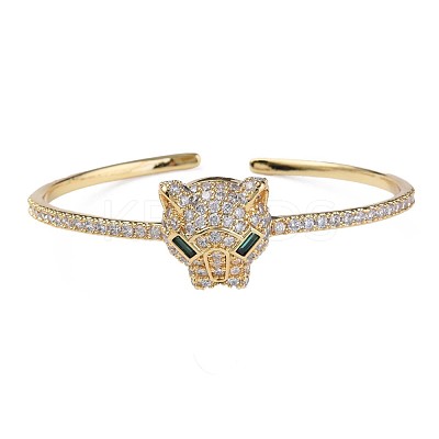 Cubic Zirconia Leopard Open Cuff Bangle BJEW-N012-028-1