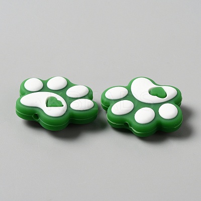Dog Paw Print Food Grade Eco-Friendly Silicone Beads LS-SIL-WH0008-45A-1