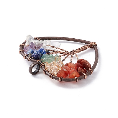 7 Chakra Heart Natural Mixed Stone Copper Wire Wrapped Chip Big Pendants G-E195-13R-1