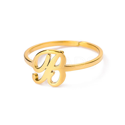 Adjustable 201 Stainless Steel Letter Open Cuff Rings for Women FS-WG61269-02-1