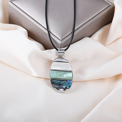 Oval Alloy Pave Natural Mixed Shell Pendant Necklaces FS-WGA0329-01-1