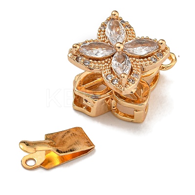 Brass Micro Pave Clear Cubic Zirconia Rotatable Box Clasps KK-U037-31G-1