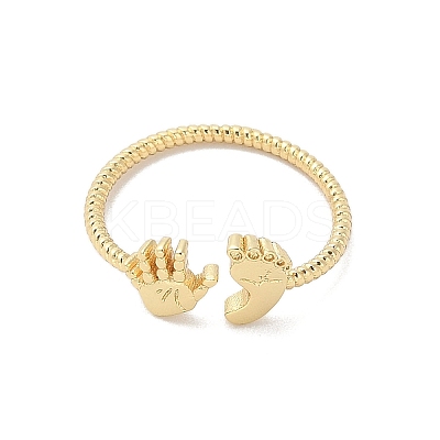 Footprint & Palm Brass Open Cuff Ring for Women RJEW-A040-03G-1