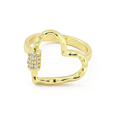 Heart Brass Micro Pave Clear Cubic Zirconia Open Cuff Rings RJEW-G309-13G-1