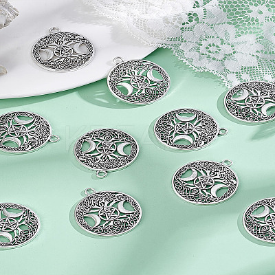 20Pcs Tibetan Style Hollow Alloy Pendants FIND-LP0001-93AS-1