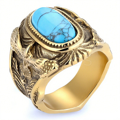 304 Stainless Steel and Synthetic Turquoise Finger Rings for Men FS-WGEFF67-13-1
