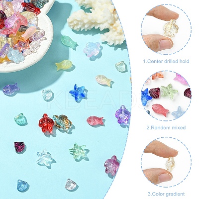 120Pcs 4 Styles Transparent Spray Painted Glass Beads GLAA-YW0004-32-1