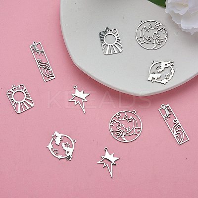 12Pcs 6 Styles 201 Stainless Steel Pendants STAS-SZ0002-21-1