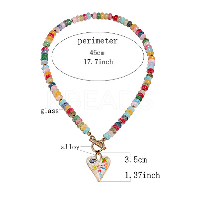 Alloy Enamel Heart Pendant Colorful Glass Rondelle Beaded Necklaces with OT Clasps for Women FS-WG6FAC1-04-1