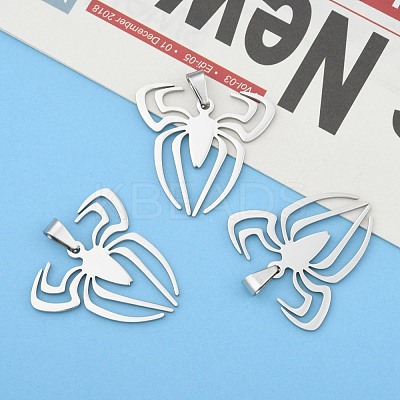 Tarnish Resistant Boy Jewelry Original Color 201 Stainless Steel Halloween Spider Blank Pendants STAS-I032-221-1
