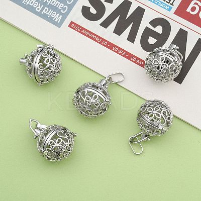 Eco-Friendly Hollow Brass Round Cage Pendants KK-L143-02-NR-1
