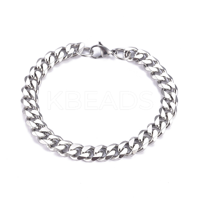 Tarnish Resistant Men's 304 Stainless Steel Cuban Link Chain Bracelets BJEW-G631-13P-1