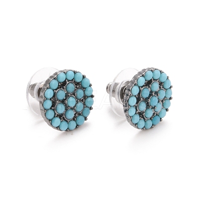 Bohemian Synthetic Turquoise Flat Round Stud Earrings EJEW-H085-06B-1