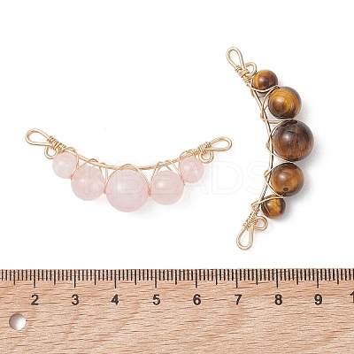 4Pcs 4 Styles Natural Tiger Eye & Rose Quartz & Carnelian & Amethyst Round Beaded Connector Charms PALLOY-TA00408-01-1