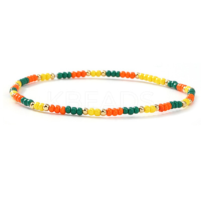 Summer Theme Glass Seed Bead & Brass Beads Stretch Bracelets MU3980-2-1