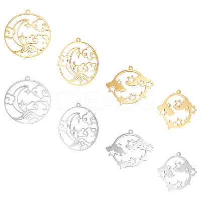 8Pcs 4 Style Ion Plating(IP) 201 Stainless Steel Pendants STAS-UN0033-32-1