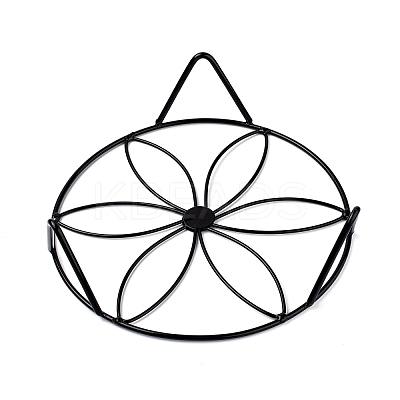 3Pcs 3 Colors Flat Round with Flower Pattern Iron Display Decorations AJEW-NB0002-99-1