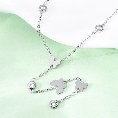 304 Stainless Steel Crystal Rhinestone Butterfly Lariat Necklaces NJEW-R026-12P-1