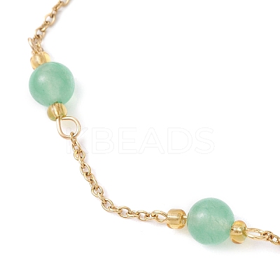 Dyed Round Natural Malaysia Jade & 304 Stainless Steel Cable Chain Ankelets AJEW-AN00701-01-1