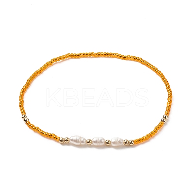 7Pcs 7 Colors Natural Pearl & Glass Seed & Brass Beaded Stretch Anklets Set for Women AJEW-AN00529-1