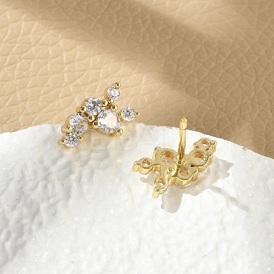 Brass Micro Pave Clear Cubic Zirconia Stud Earrings EJEW-R016-26G-16-1