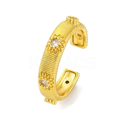 Brass Micro Pave Clear Cubic Zirconia Cuff Rings for Women RJEW-Q009-11G-1