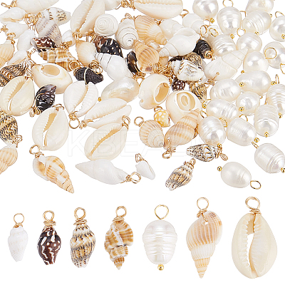 20Pcs Natural Cultured Freshwater Pearl & 60Pcs 6 Styles Natural Mixed Shell Findings Kits PALLOY-PH01891-1