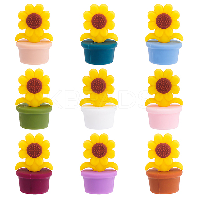 9Pcs 9 Colors Sunflower Silicone Beads SIL-CA0002-70-1