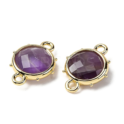 Brass Natural Amethyst Connector Charms KK-Z096-01G-03-1