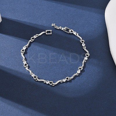 Brass Micro Pave Clear Cubic Zirconia Link Chain Bracelets for Women BJEW-D387-02P-1