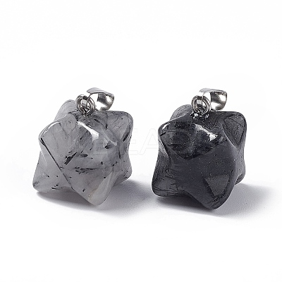Natural Black Rutilated Quartz Pendants G-C002-02B-1
