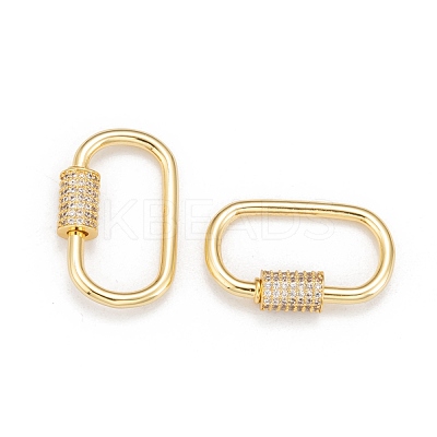 Brass Micro Pave Cubic Zirconia Screw Carabiner Lock Charms ZIRC-F105-03G-1