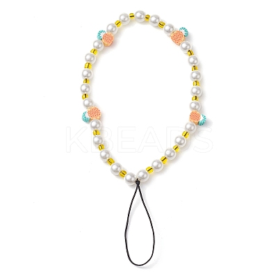 Fruits Polymer Clay & Imitated Pearl & Glass Beaded Mobile Straps HJEW-JM01641-01-1
