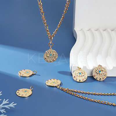 6Pcs Brass Micro Pave Colorful Cubic Zirconia Pendants KK-BBC0002-34-1