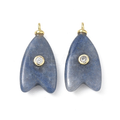 Brass & Natural Blue Aventurine(Dyed & Heated) & Cubic Zirconia Pendants GG-CBAD360-20G-05-1