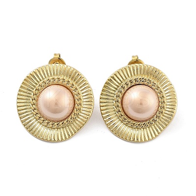 Flat Round Real 14K Gold Plated 304 Stainless Steel Stud Earrings EJEW-P258-32G-02-1
