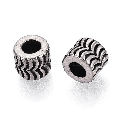 304 Stainless Steel Textured European Style Large Hole Beads STAS-T072-98AS-1