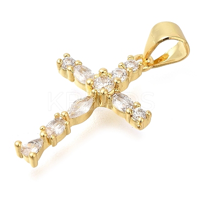 Brass Pave Clear Cubic Zirconia Pendants KK-M101-05G-04-1