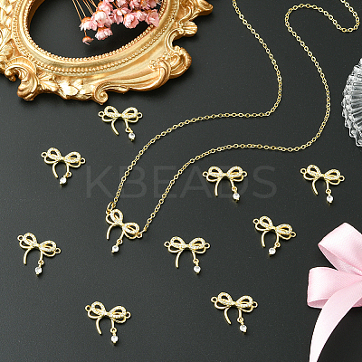 10Pcs Rack Plating Brass Pave Clear Cubic Zirconia Bowknot Connector Charms KK-SC0006-74-1