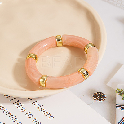 Retro Acrylic Imitation Gemstone Tube and CCB Beads Bangles for Women FS-WG908C5-05-1