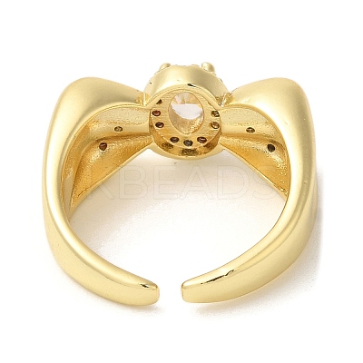 Bowknot Brass Micro Pave Clear Cubic Zirconia Open Cuff Rings RJEW-U008-10G-1