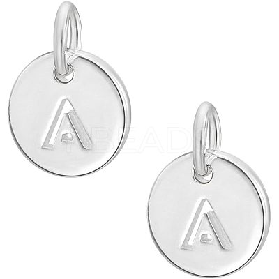 2Pcs 925 Sterling Silver Hollow Flat Round Charms with Jump Rings STER-PH0002-83A-1
