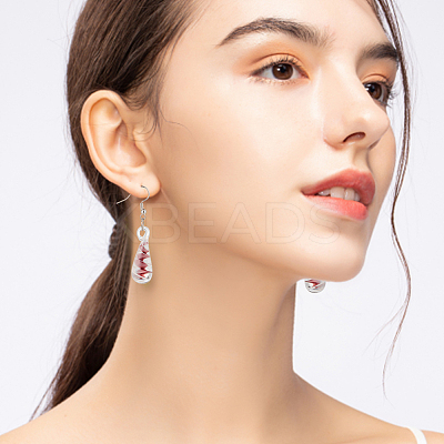 4 Pairs 4 Colors Glass Teardrop with Spiral Pattern Dangle Earring EJEW-FI0001-07-1