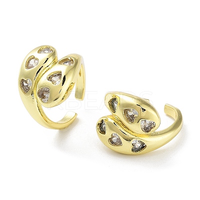 Brass with Cubic Zirconia Open Cuff Rings RJEW-K255-02G-1